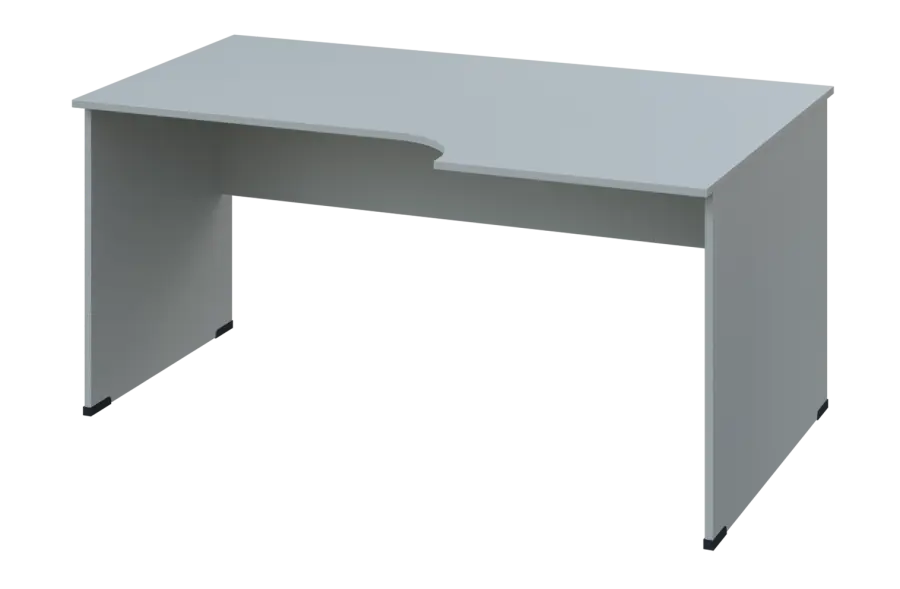 ERL 28 - 166 stůl kancelářský, rohový, pravý, dřevěná podnož, deska 25 mm, široký 1600 mm, šedá