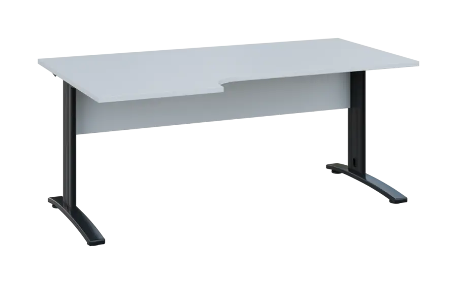 ORK 28 - 186 stůl kancelářský, rohový, levý, kovová podnož černá, deska 25 mm, široký 1800 mm, bílá