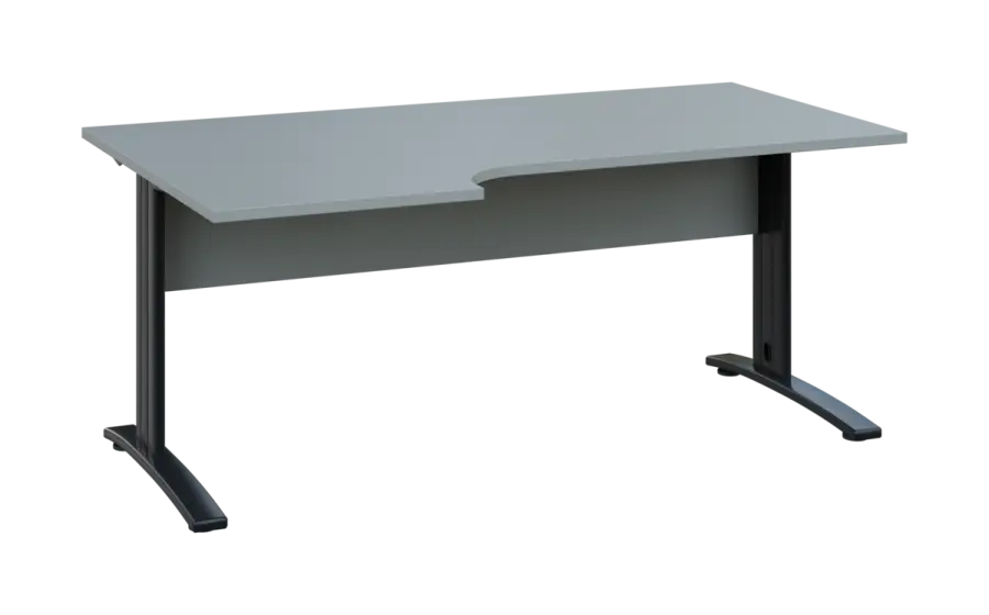 ORK 28 - 186 stůl kancelářský, rohový, levý, kovová podnož černá, deska 25 mm, široký 1800 mm, šedá