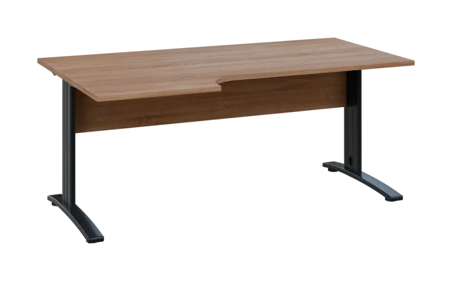 ORK 28 - 186 stůl kancelářský, rohový, levý, kovová podnož černá, deska 25 mm, široký 1800 mm, dub bardolino
