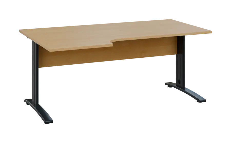 ORK 28 - 186 stůl kancelářský, rohový, levý, kovová podnož černá, deska 25 mm, široký 1800 mm, javor horský