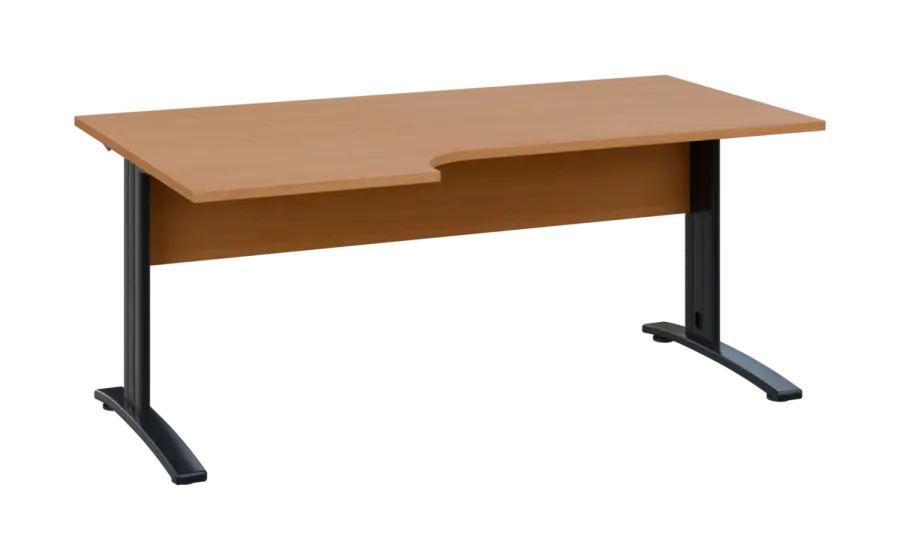 ORK 28 - 186 stůl kancelářský, rohový, levý, kovová podnož černá, deska 25 mm, široký 1800 mm, buk royal