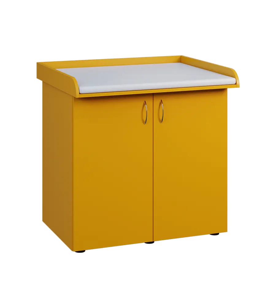 PP - 105 pult přebalovací s matrací, 2-dveřový lamino - žlutá odio, koženka bílá BA-1
