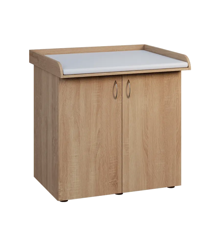 PP - 105 pult přebalovací s matrací, 2-dveřový lamino - dub bardolino, koženka bílá BA-1