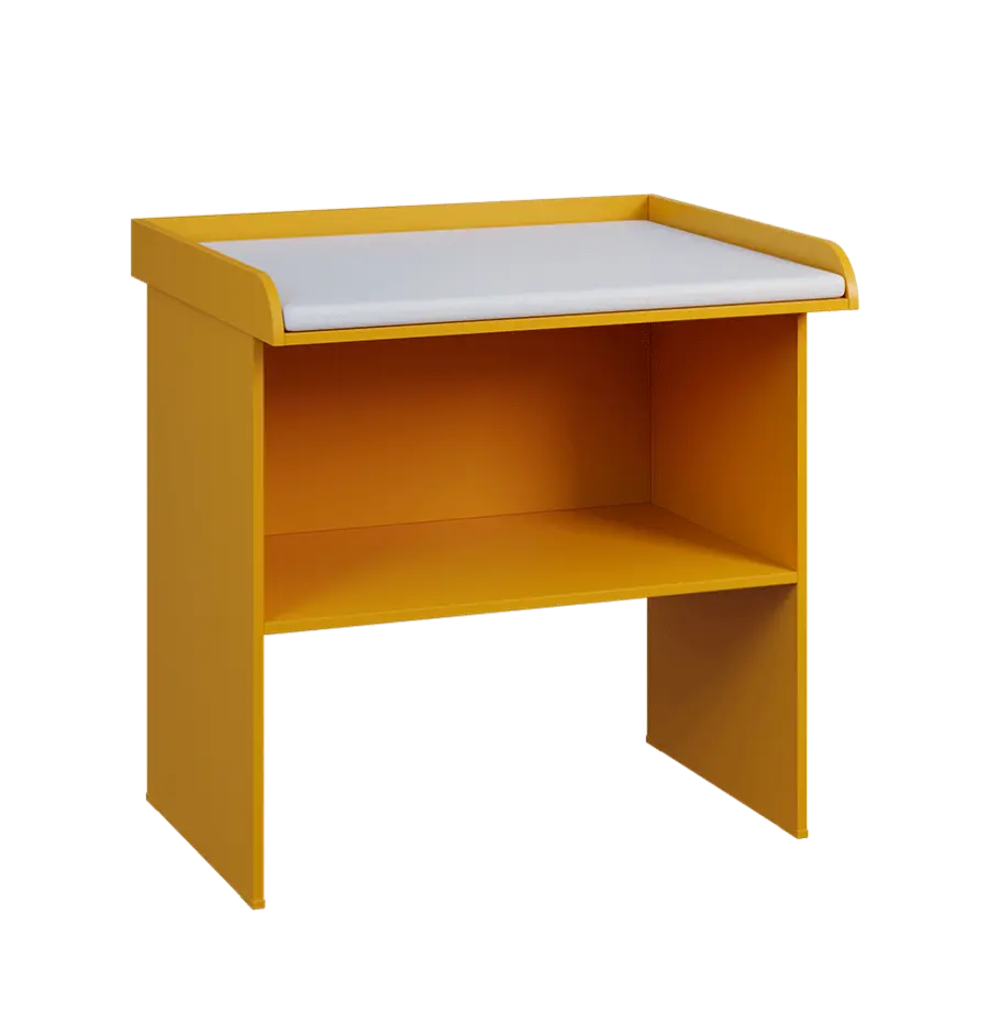 PP - 108 pult přebalovací s matrací, odkládací police lamino - žlutá odio, koženka bílá BA-1