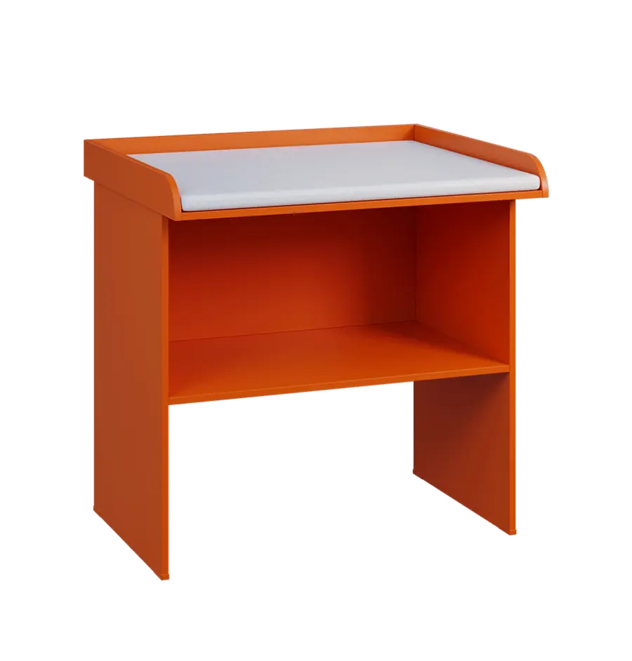 PP - 108 pult přebalovací s matrací, odkládací police lamino - pomeranč, koženka bílá BA-1