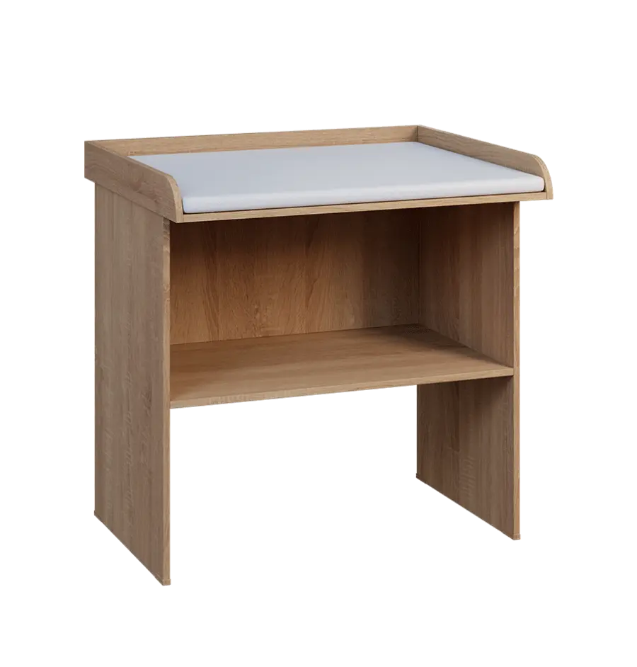 PP - 108 pult přebalovací s matrací, odkládací police lamino - dub bardolino, koženka bílá BA-1