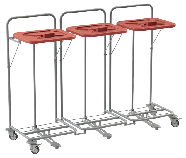 VK 120 - 3N vozík na třídění odpadu a prádla, nožní otevírání plast - VK - červený