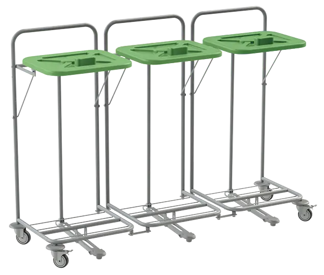 VK 120 - 3N vozík na třídění odpadu a prádla, nožní otevírání plast - VK - zelený
