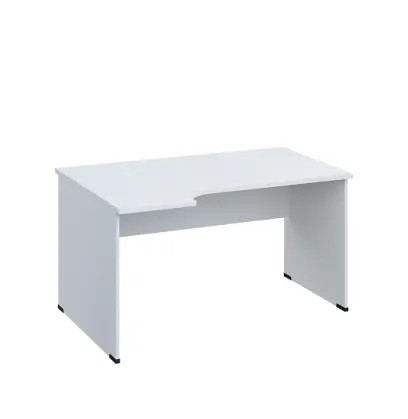 LR 28 - 144 stůl kancelářský, rohový, dřevěná podnož, deska 25 mm, levý lamino - bílá