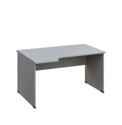 LR 28 - 144 stůl kancelářský, rohový, dřevěná podnož, deska 25 mm, levý lamino - šedá