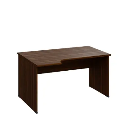 LR 28 - 144 stůl kancelářský, rohový, dřevěná podnož, deska 25 mm, levý lamino - ořech královský