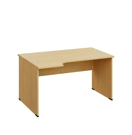 LR 28 - 144 stůl kancelářský, rohový, levý, dřevěná podnož, deska 25 mm, široký 1400 mm, javor horský