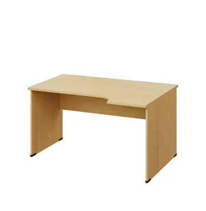 LR 28 - 144 stůl kancelářský, rohový, dřevěná podnož, deska 25 mm, pravý lamino - javor horský