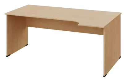 ERL 18 - 184 stůl kancelářský, rohový, pravý, dřevěná podnož, deska 18 mm, široký 1800 mm, bříza světlá