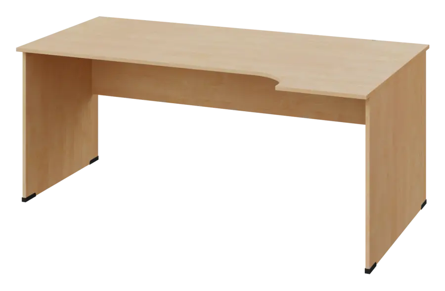 ERL 18 - 184 stůl kancelářský, rohový, pravý, dřevěná podnož, deska 18 mm, široký 1800 mm, bříza světlá