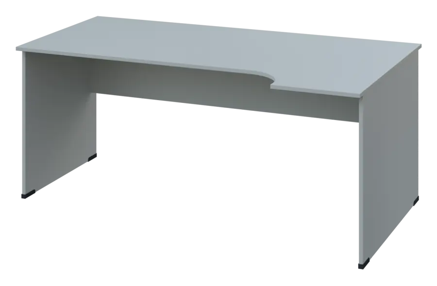 ERL 18 - 184 stůl kancelářský, rohový, pravý, dřevěná podnož, deska 18 mm, široký 1800 mm, šedá