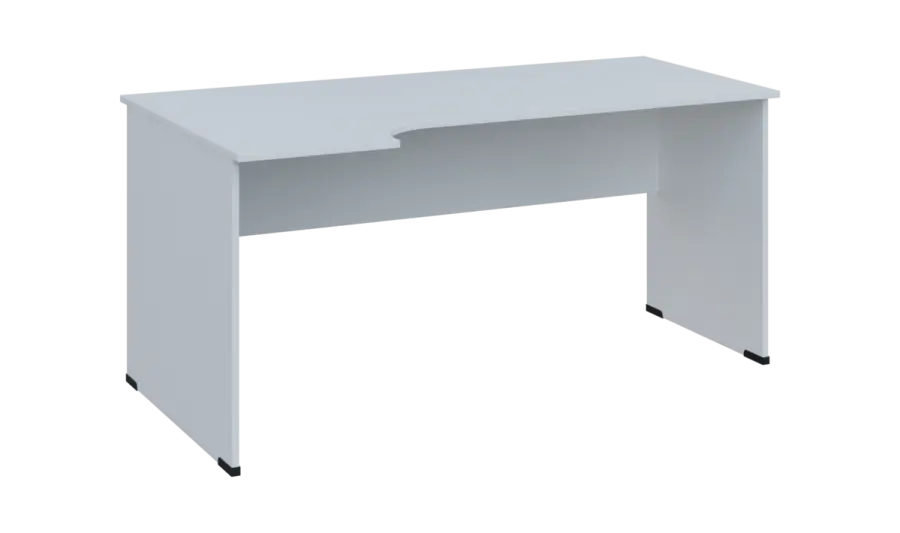 TR 6 - 164 stůl kancelářský, rohový, levý, dřevěná podnož, deska 18 mm, široký 1600 mm, bílá