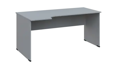 TR 6 - 164 stůl kancelářský, rohový, levý, dřevěná podnož, deska 18 mm, široký 1600 mm, šedá