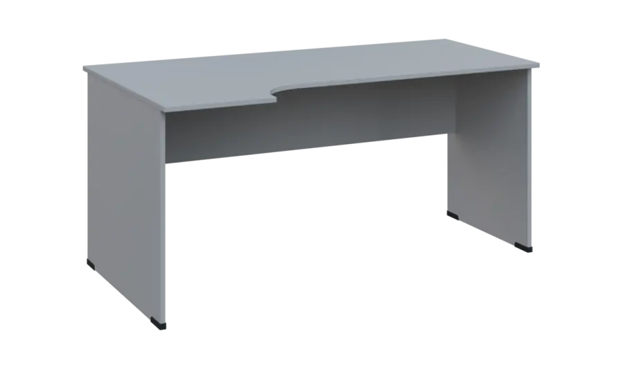 TR 6 - 164 stůl kancelářský, rohový, levý, dřevěná podnož, deska 18 mm, široký 1600 mm, šedá