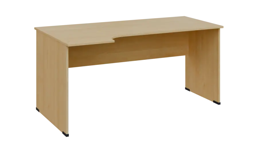 TR 6 - 164 stůl kancelářský, rohový, levý, dřevěná podnož, deska 18 mm, široký 1600 mm, javor horský