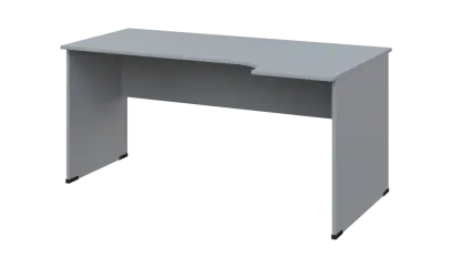 TR 6 - 164 stůl kancelářský, rohový, pravý, dřevěná podnož, deska 18 mm, široký 1600 mm, šedá