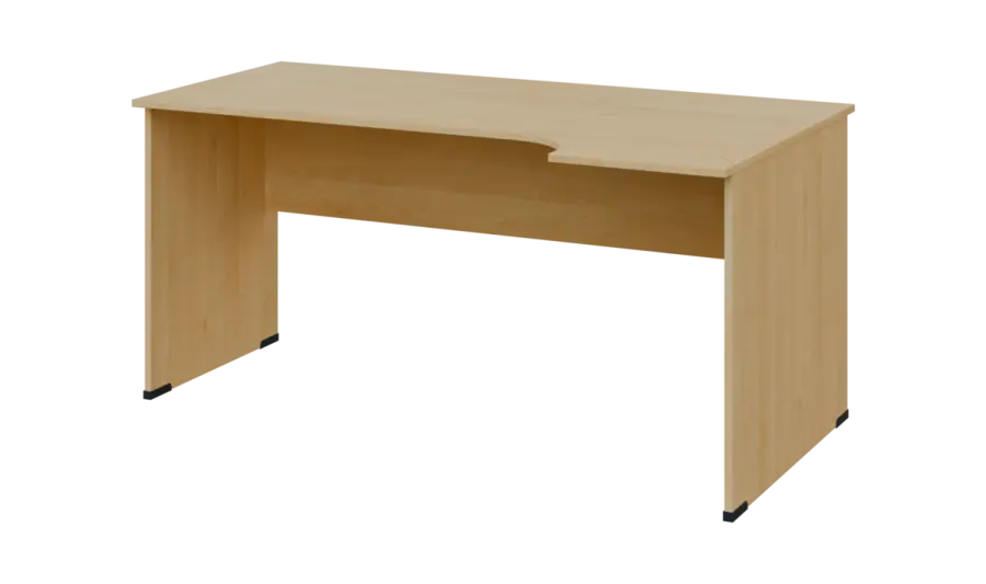 TR 6 - 164 stůl kancelářský, rohový, pravý, dřevěná podnož, deska 18 mm, široký 1600 mm, javor horský