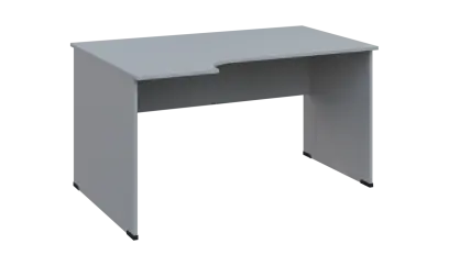 TR 8 - 144 stůl kancelářský, rohový, levý, dřevěná podnož, deska 18 mm, široký 1400 mm, šedá