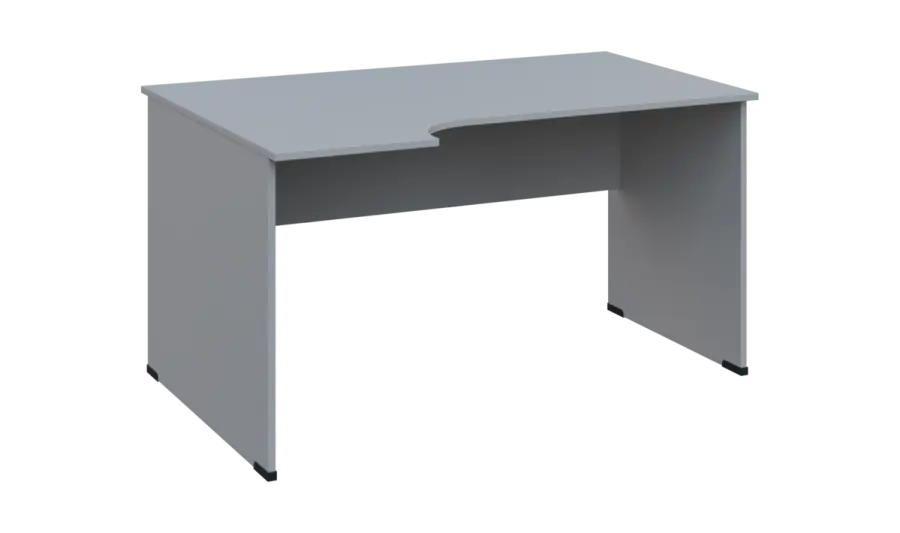 TR 8 - 144 stůl kancelářský, rohový, levý, dřevěná podnož, deska 18 mm, široký 1400 mm, šedá