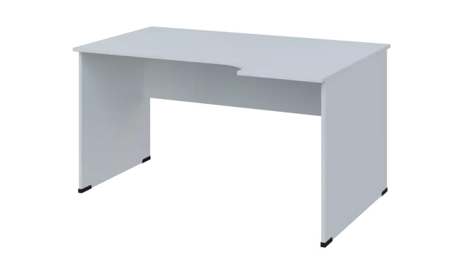 TR 8 - 144 stůl kancelářský, rohový, pravý, dřevěná podnož, deska 18 mm, široký 1400 mm, bílá