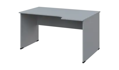 TR 8 - 144 stůl kancelářský, rohový, pravý, dřevěná podnož, deska 18 mm, široký 1400 mm, šedá