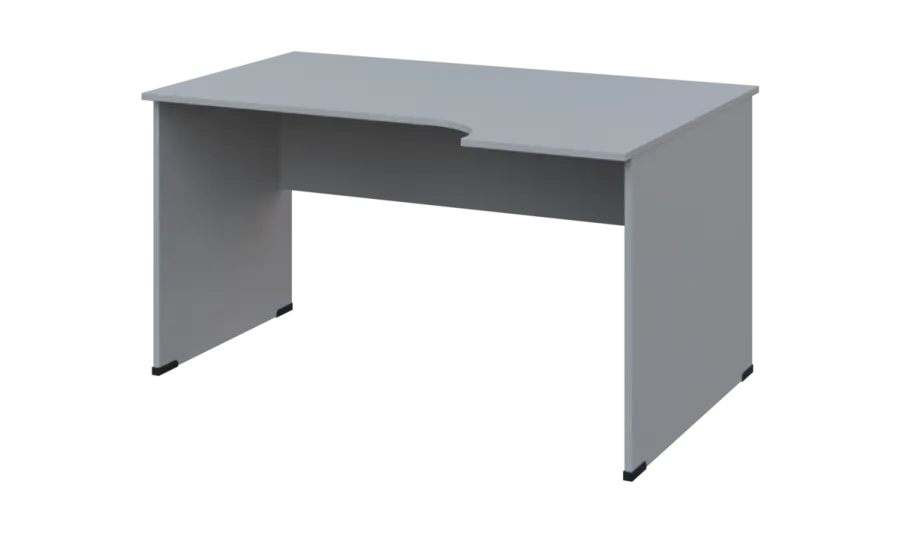 TR 8 - 144 stůl kancelářský, rohový, pravý, dřevěná podnož, deska 18 mm, široký 1400 mm, šedá