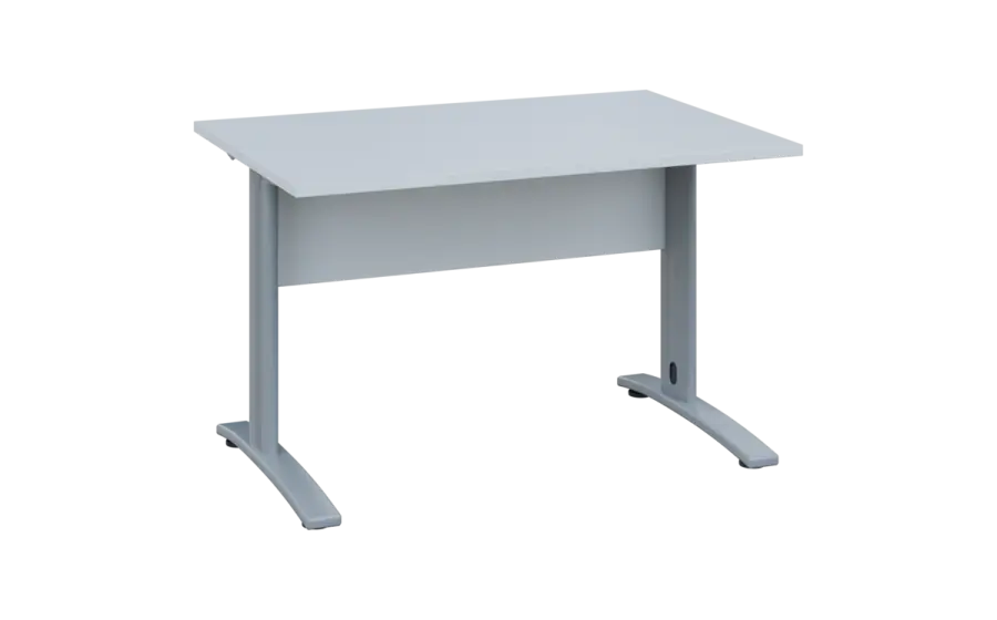 OPK 28 - 12 stůl kancelářský, kovová podnož stříbrná, deska 25 mm, široký 1200 mm, bílá