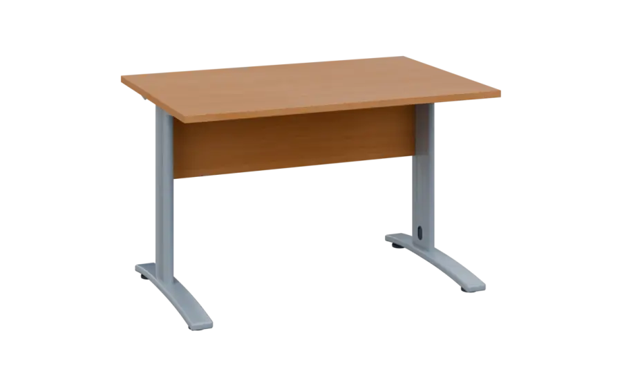 OPK 28 - 12 stůl kancelářský, kovová podnož stříbrná, deska 25 mm, široký 1200 mm, buk royal