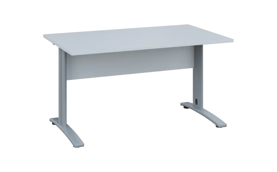 OPK 28 - 14 stůl kancelářský, kovová podnož stříbrná, deska 25 mm, široký 1400 mm, bílá