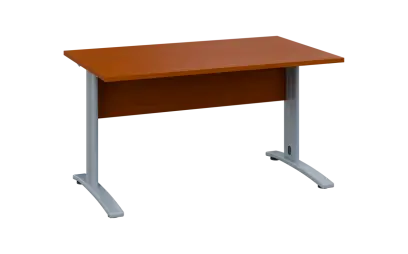 OPK 28 - 14 stůl kancelářský, kovová podnož stříbrná, deska 25 mm, široký 1400 mm, třešeň šumavská