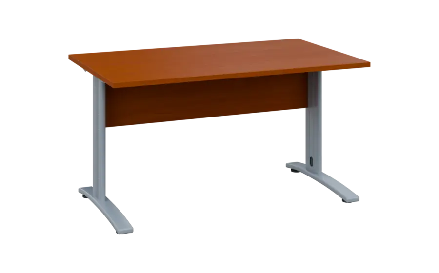 OPK 28 - 14 stůl kancelářský, kovová podnož stříbrná, deska 25 mm, široký 1400 mm, třešeň šumavská