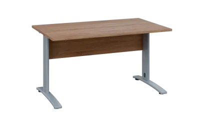 OPK 28 - 14 stůl kancelářský, kovová podnož stříbrná, deska 25 mm, široký 1400 mm, dub bardolino