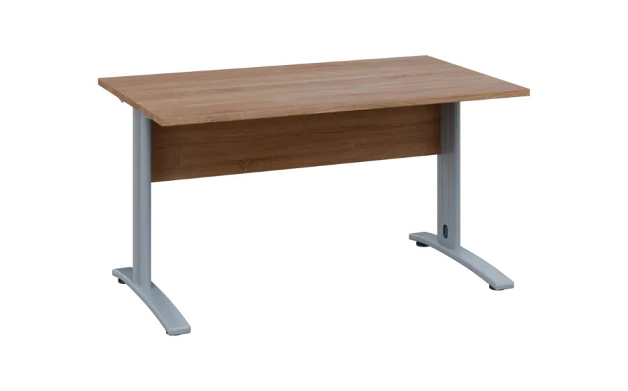 OPK 28 - 14 stůl kancelářský, kovová podnož stříbrná, deska 25 mm, široký 1400 mm, dub bardolino