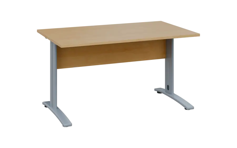 OPK 28 - 14 stůl kancelářský, kovová podnož stříbrná, deska 25 mm, široký 1400 mm, javor horský