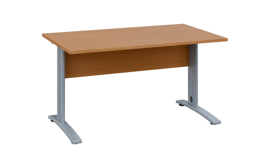 OPK 28 - 14 stůl kancelářský, kovová podnož stříbrná, deska 25 mm, široký 1400 mm, buk royal