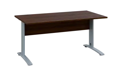 OPK 28 - 16 stůl kancelářský, kovová podnož stříbrná, deska 25 mm, široký 1600 mm, ořech královský OPK 28 - 16 stůl kancelářský, kovová podnož stříbrná, deska 25 mm, široký 1600 mm, ořech královský