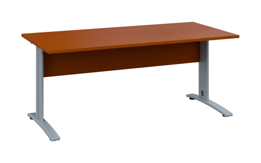 OPK 28 - 18 stůl kancelářský, kovová podnož stříbrná, deska 25 mm, široký 1800 mm, třešeň šumavská