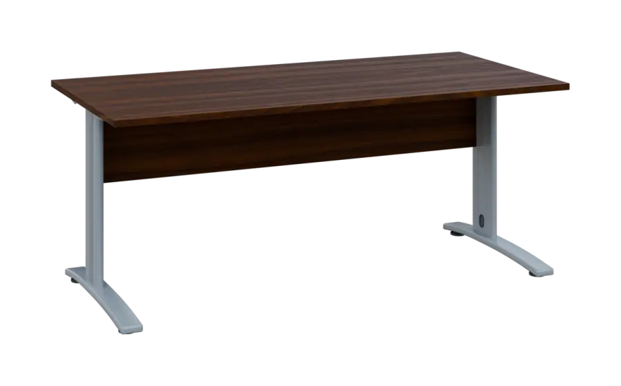 OPK 28 - 18 stůl kancelářský, kovová podnož stříbrná, deska 25 mm, široký 1800 mm, ořech královský