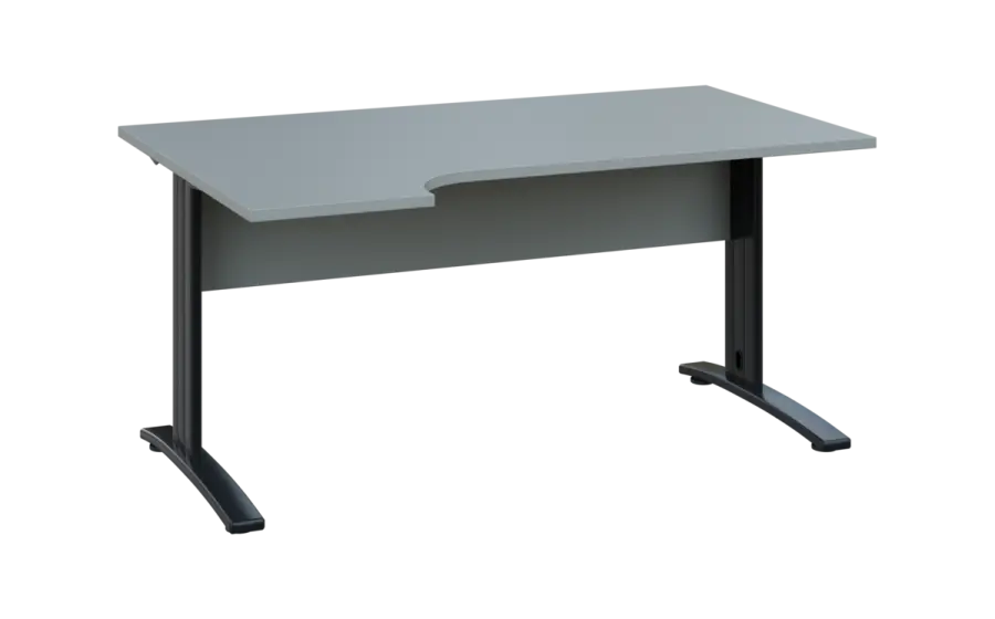 ORK 28 - 164 stůl kancelářský, rohový, levý, kovová podnož černá, deska 25 mm, široký 1600 mm, šedá