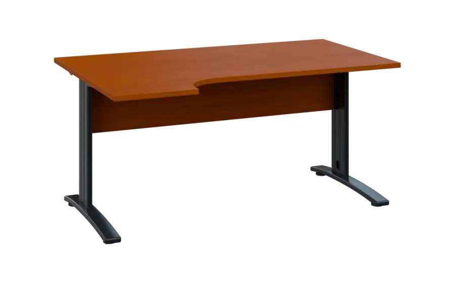 ORK 28 - 164 stůl kancelářský, rohový, levý, kovová podnož černá, deska 25 mm, široký 1600 mm, třešeň šumavská
