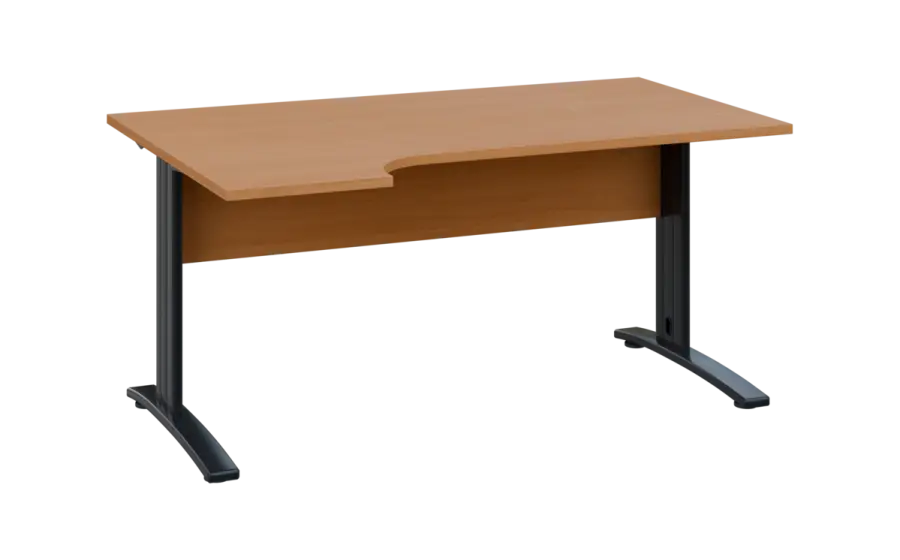 ORK 28 - 164 stůl kancelářský, rohový, levý, kovová podnož černá, deska 25 mm, široký 1600 mm, buk royal