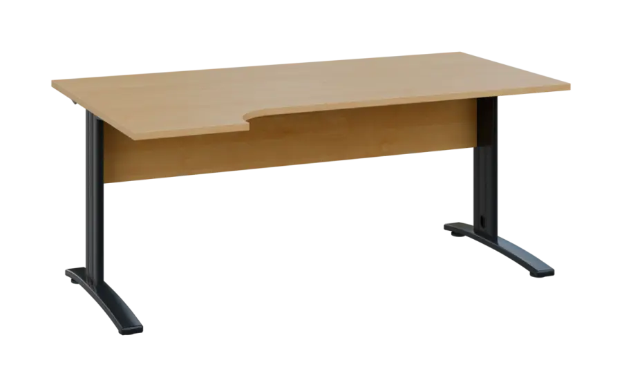 ORK 28 - 184 stůl kancelářský, rohový, levý, kovová podnož černá, deska 25 mm, široký 1800 mm, javor horský