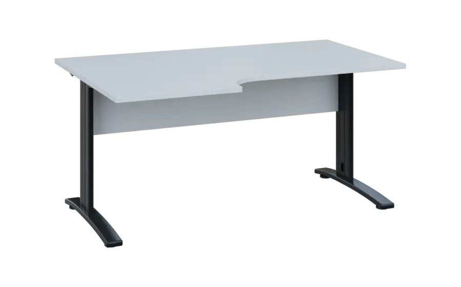 ORK 28 - 166 stůl kancelářský, rohový, levý, kovová podnož černá, deska 25 mm, široký 1600 mm, bílá