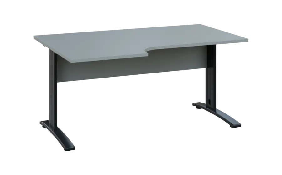 ORK 28 - 166 stůl kancelářský, rohový, levý, kovová podnož černá, deska 25 mm, široký 1600 mm, šedá